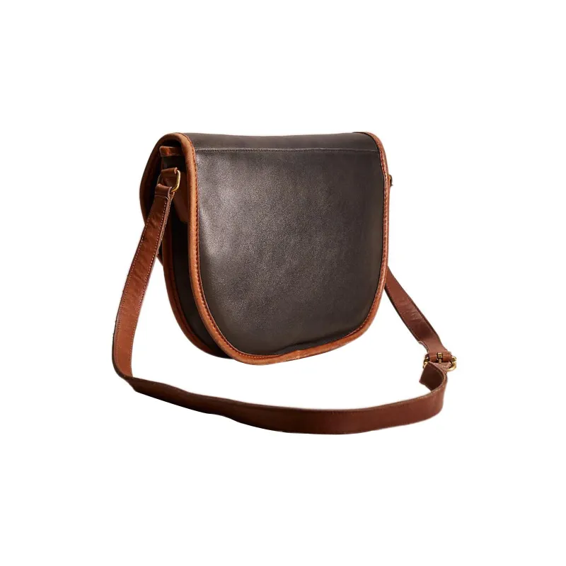 COACH Patricia Leather Saddle Bag Shoulder Bag Crossbody Bag Large Size Women's Black & Brown-1