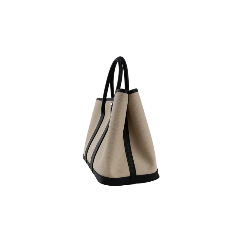 HERMES Garden Party Canvas With Leather Canvas Bag, Garden Bag, Handbag Regular Unisex Concrete Gray/Black-2