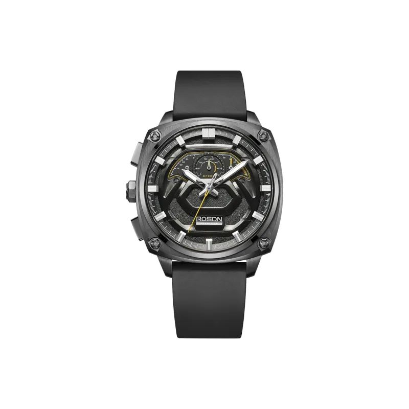 ROSDN Vivobook Automatic Mechanical Movement Silicone Strap Watch Men's Watches Black Dial G3288-2