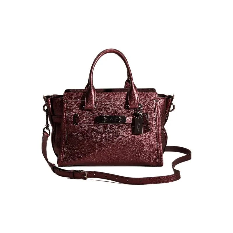 COACH Swagger Pebbled Leather Tote One Shoulder Handbag Large Size Women's Burgundy-0