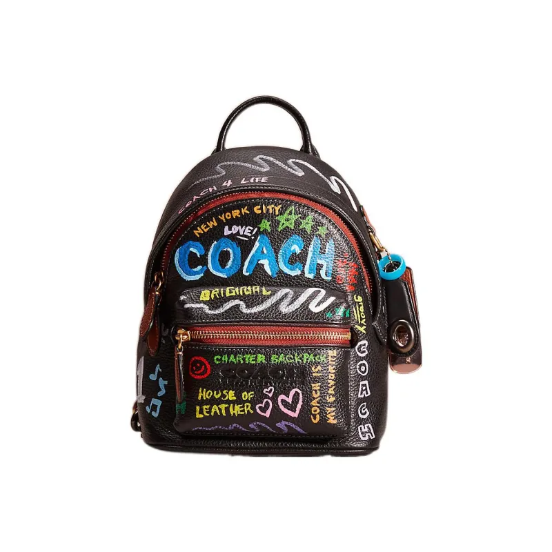 COACH Charter Leather Backpack Small Size Women's Black-0