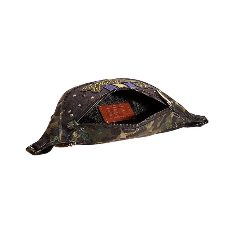 COACH League Canvas With Leather Sling Bag, Fanny Pack Large Size Men's Multicolor-2