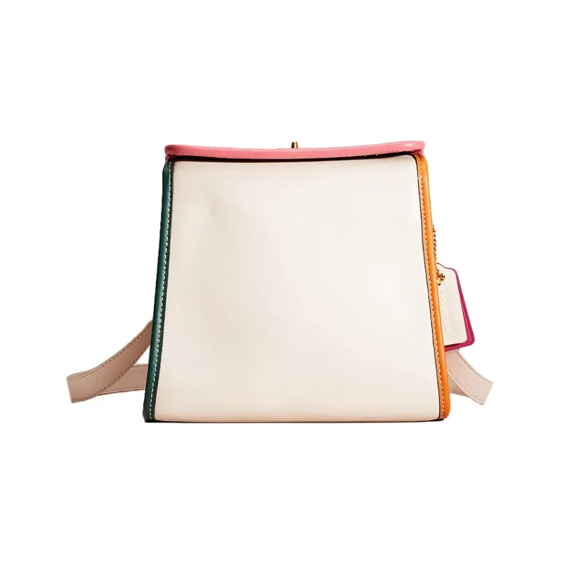 COACH Turnlock Glove Tanning Shoulder Bag Crossbody Bag Small Size Women's White With Caramel Accents-0