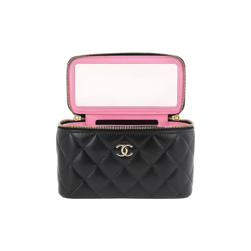 CHANEL Sheepskin Makeup Bag, Handbag, Shoulder Bag, Crossbody Bag Regular Women's Black-4