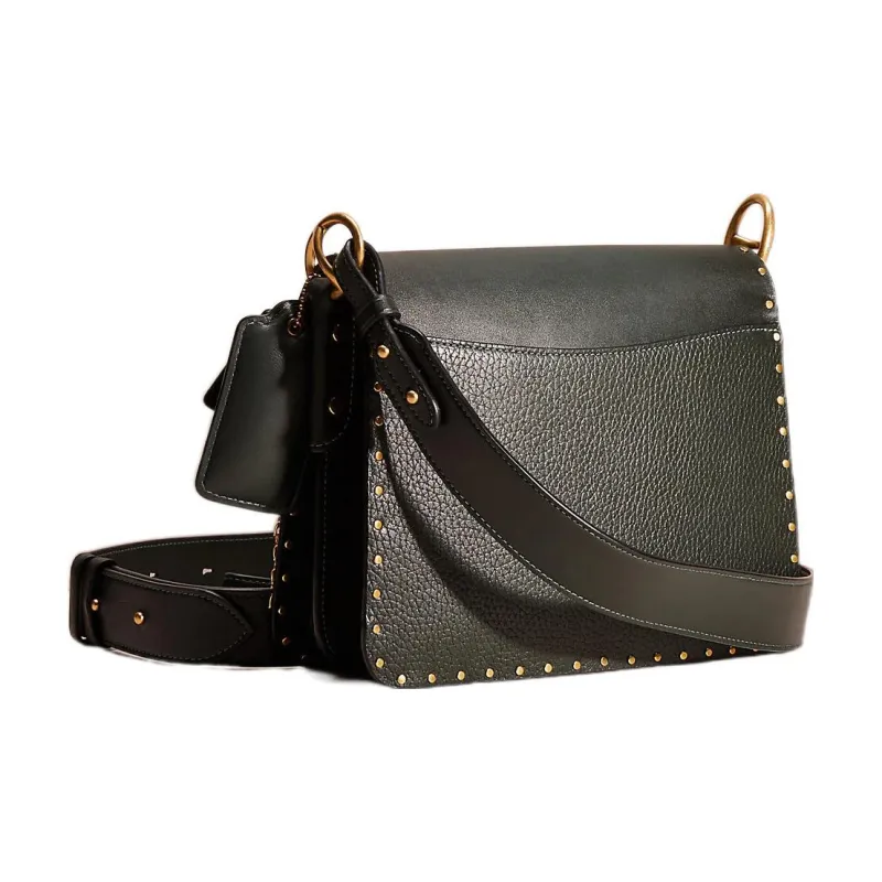 COACH Beat Leather With Suede Shoulder Bag Women's Amazon Green-1