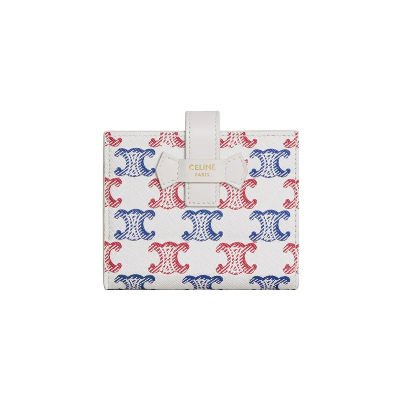 CELINE Canvas With Calfskin Trim Wallet Small Size Women's Blue/Red/White-2