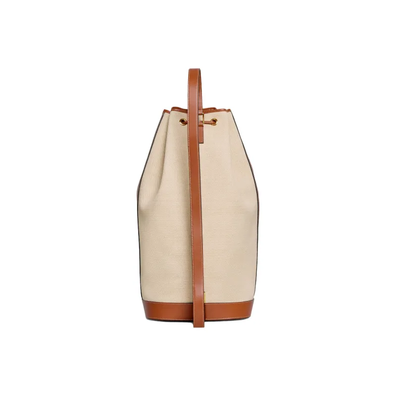 CELINE Triomphe Fabric And Calfskin Trim Tennis Racket Bag, Bucket Bag, Shoulder Bag Unisex Natural/Tan-2