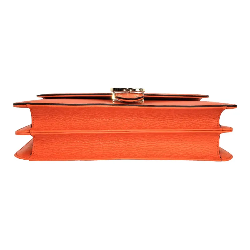 GUCCI Litchi Grain Leather Messenger Bag Wind Instrument Bag Shoulder Bag Crossbody Bag Large Size Women's Orange-3