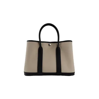 HERMES Garden Party Canvas With Leather Canvas Bag, Garden Bag, Handbag Regular Unisex Concrete Gray/Black