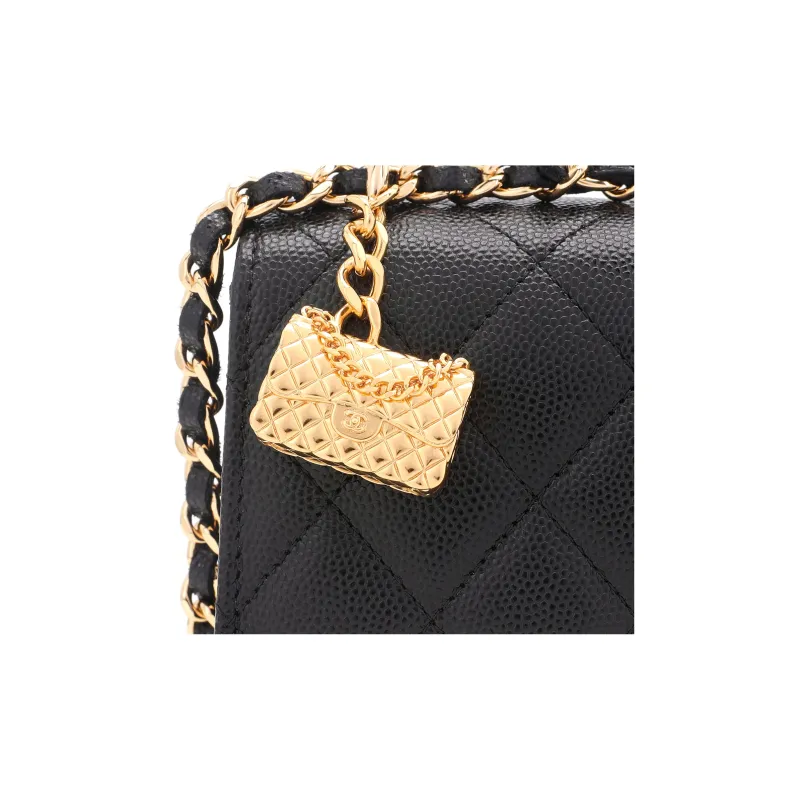 CHANEL WOC Grain Embossed Litchi Grain Calfskin Crossbody Bags Trumpets Women's Black-5