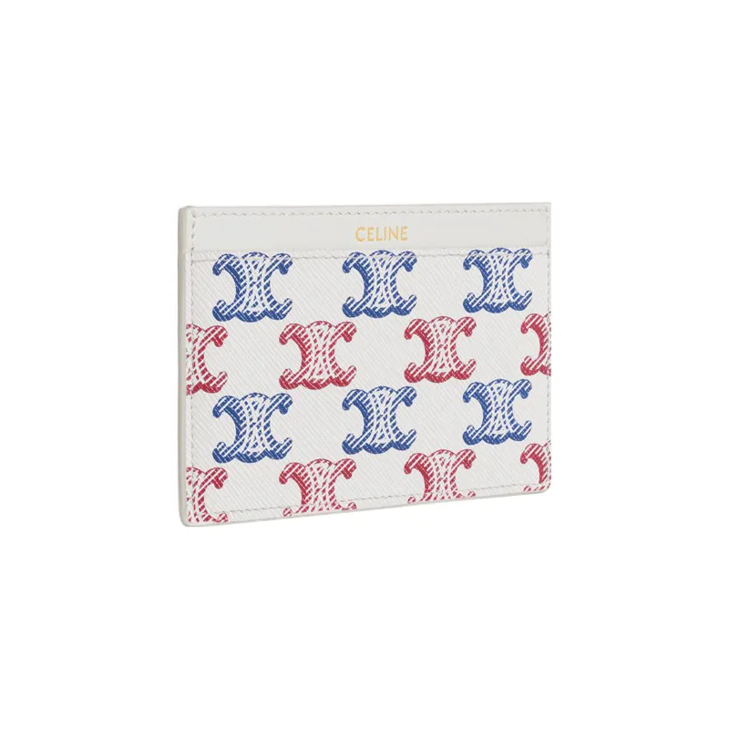 CELINE Canvas With Calfskin Trim Card Clip Card Holder Women's Blue/Red/White-1