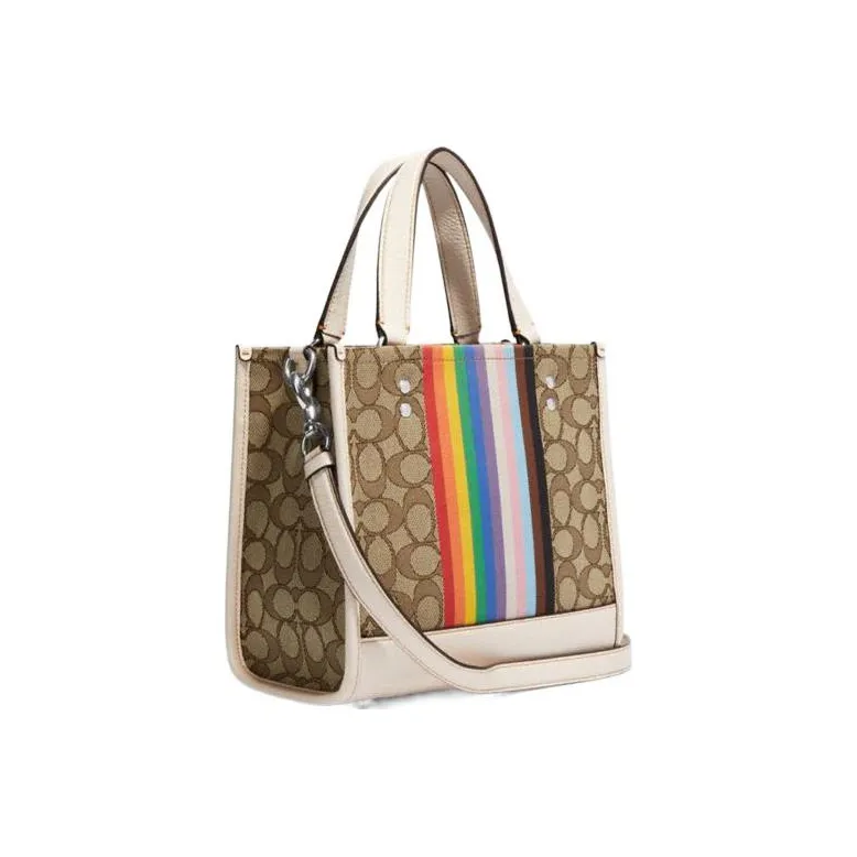 COACH Dempsey Fabric With Leather Tote Bag Shopping Bag Shoulder Bag Handbag Small Size Women's Brown & White-1