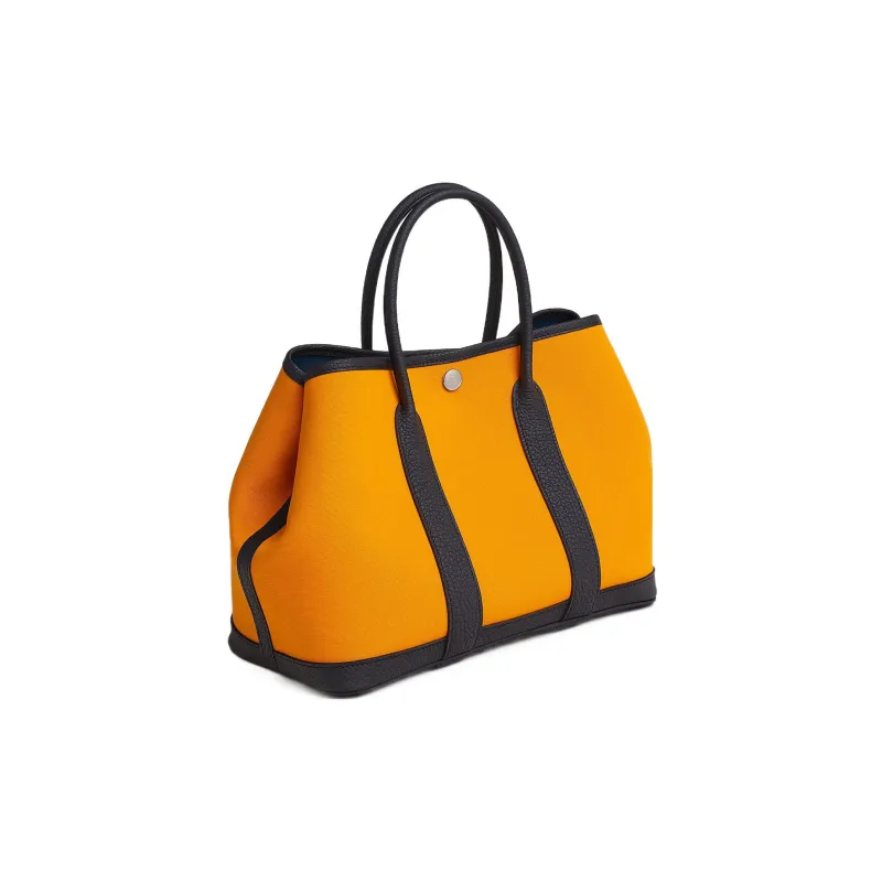 HERMES Garden Party Officier Canvas With Negonda Calfskin Canvas Bag Handbags Unisex Gold/Ultramarine Blue/Indigo-2