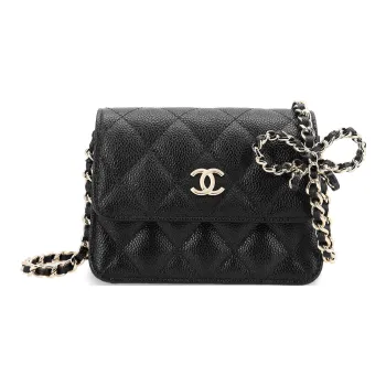 CHANEL Ribbon Chain Mini Cardholder Crossbody Black