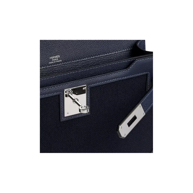 HERMES Kelly Depeches Goeland Fabric With Evercolor Calfskin Clutch Men's Marine Blue With Midnight Blue Accents-3