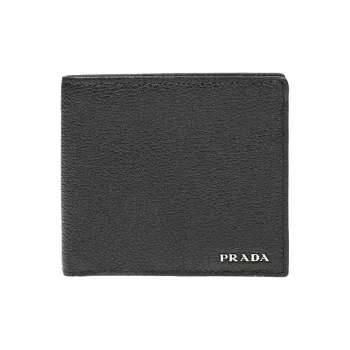 PRADA Sheepskin Foldable 2-Fold Cropped Wallet Men's Black