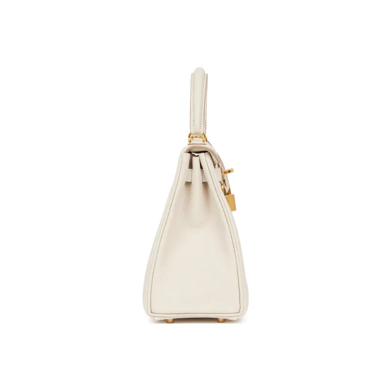 HERMES Kelly 25 Handbag 10 Craie Togo-3