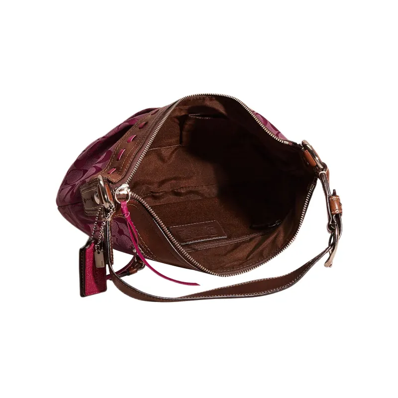 COACH Soho Canvas With Leather Canvas Bag Hobo Bag One Shoulder Handbag Large Size Women's Grape-Colored-2