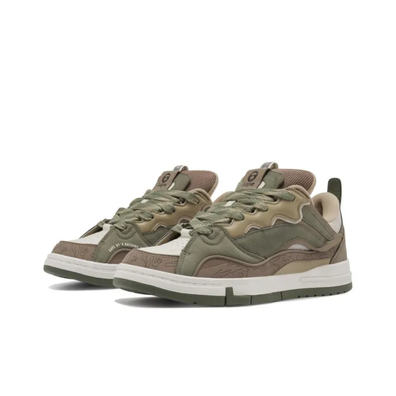 Aape x LiNing Wave Anti Slip Wear Resistant Low Top Skateboard Shoes Men's Greenish brown-2