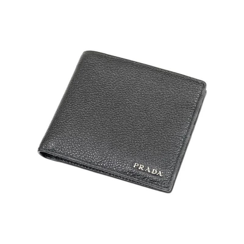 PRADA Sheepskin Foldable 2-Fold Cropped Wallet Men's Black-2