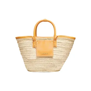 Jacquemus Palm Leaf With Cow Leather Accents Beach Basket Bag Shoulder Bag Crossbody Bag Handbag Women's Dark Yellow