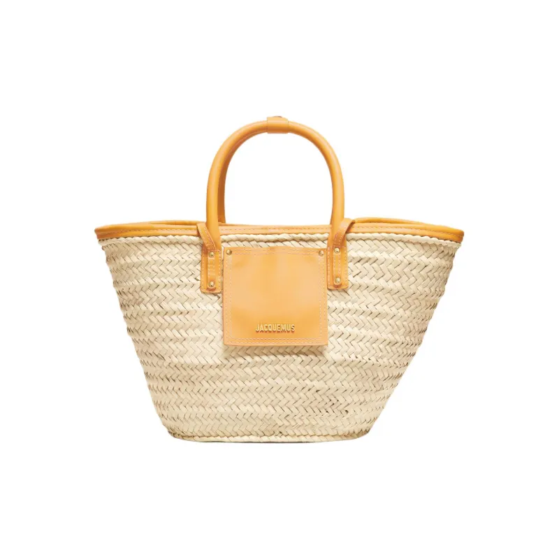 Jacquemus Palm Leaf With Cow Leather Accents Beach Basket Bag Shoulder Bag Crossbody Bag Handbag Women's Dark Yellow-0