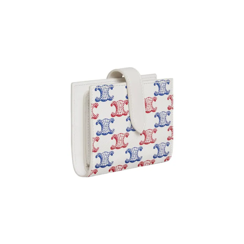 CELINE Canvas With Calfskin Trim Wallet Small Size Women's Blue/Red/White-1