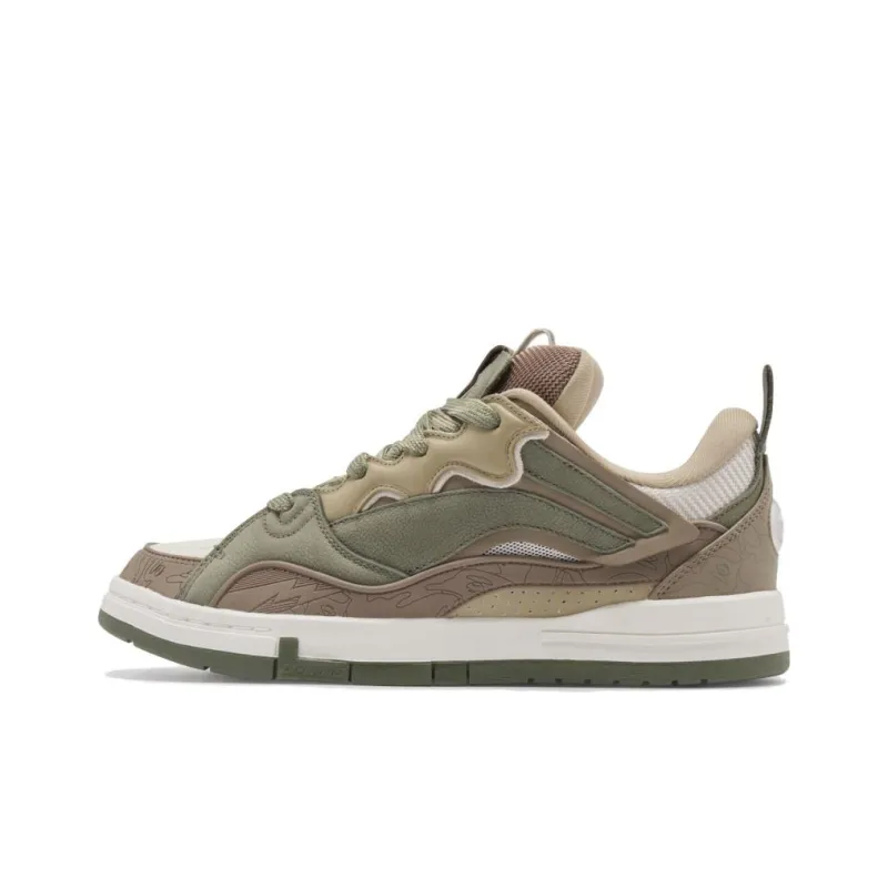 Aape x LiNing Wave Anti Slip Wear Resistant Low Top Skateboard Shoes Men's Greenish brown-0