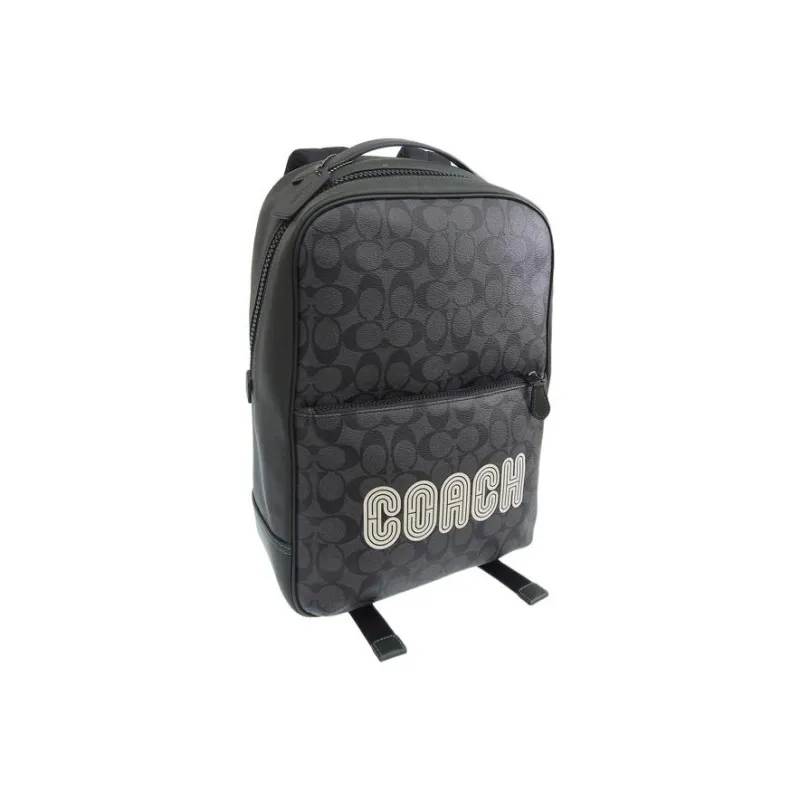 COACH Westway Coated Canvas With Smooth Calfskin Backpack Large Size Unisex Black-1