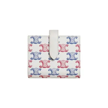 CELINE Canvas With Calfskin Trim Wallet Small Size Women's Blue/Red/White