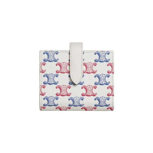 CELINE Canvas With Calfskin Trim Wallet Small Size Women's Blue/Red/White