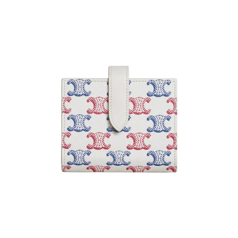 CELINE Canvas With Calfskin Trim Wallet Small Size Women's Blue/Red/White-0