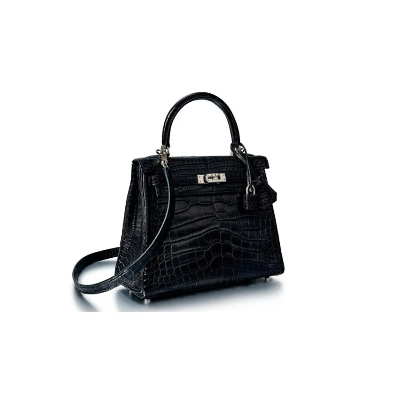HERMES Kelly Matte Crocodile Leather Kelly Bag Handbags 25 Women's Noir Black-1