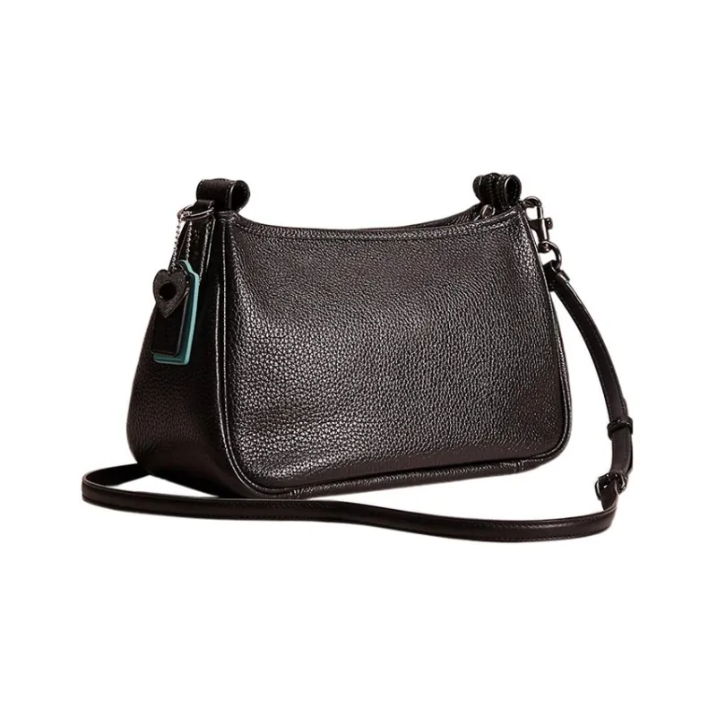 COACH Cary Pebbled Leather Shoulder Bag Handbag Shoulder Bag Crossbody Bag Large Size Women's Black-1