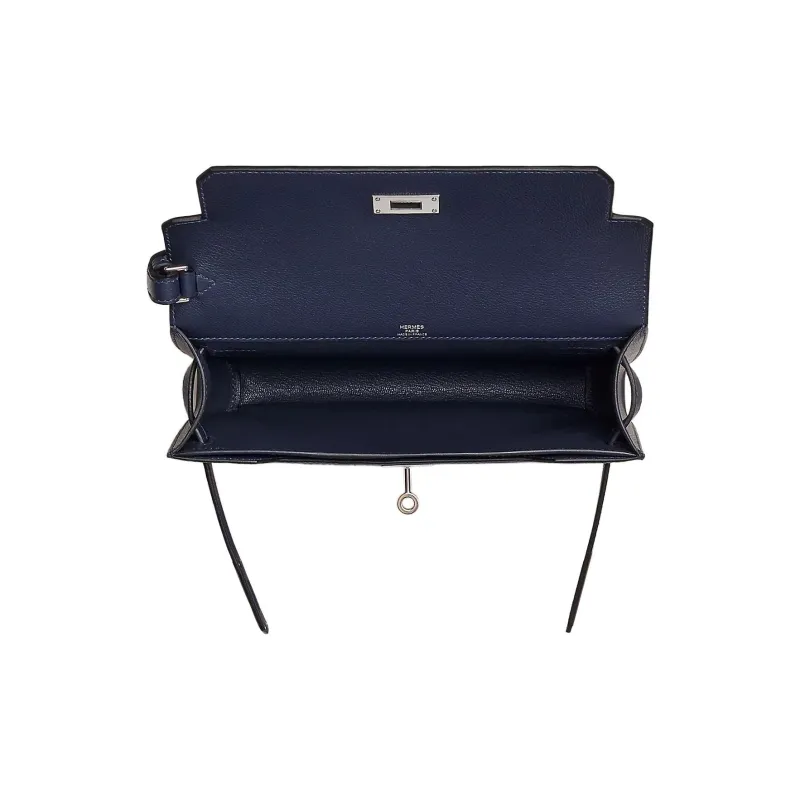 HERMES Kelly Depeches Goeland Fabric With Evercolor Calfskin Clutch Men's Marine Blue With Midnight Blue Accents-2