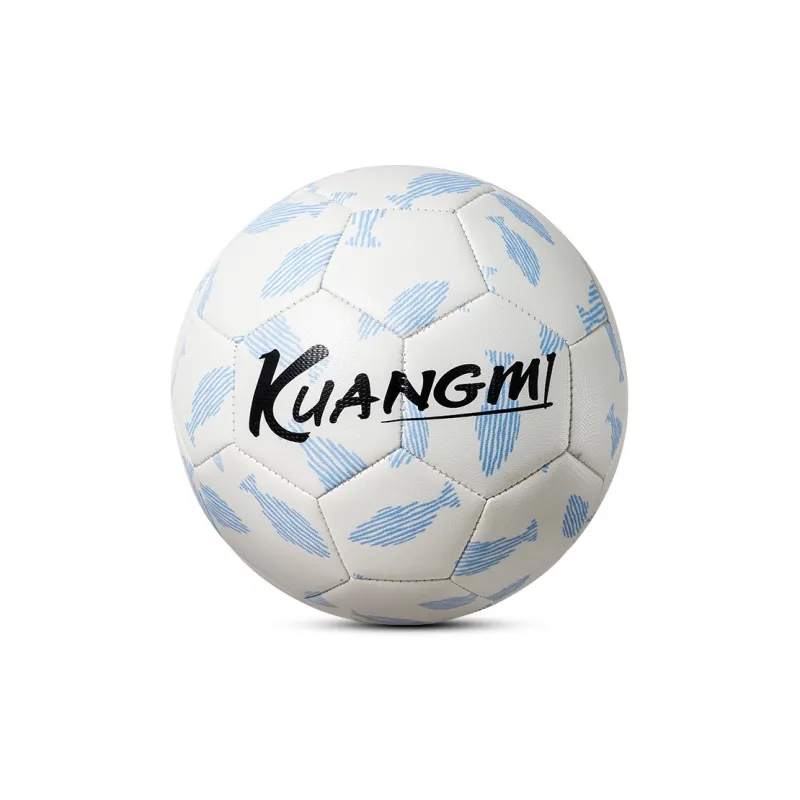 Kuangmi Size 5 Ball Soccer PVC Hand Stitched Soccer Ball Unisex White Blue-1