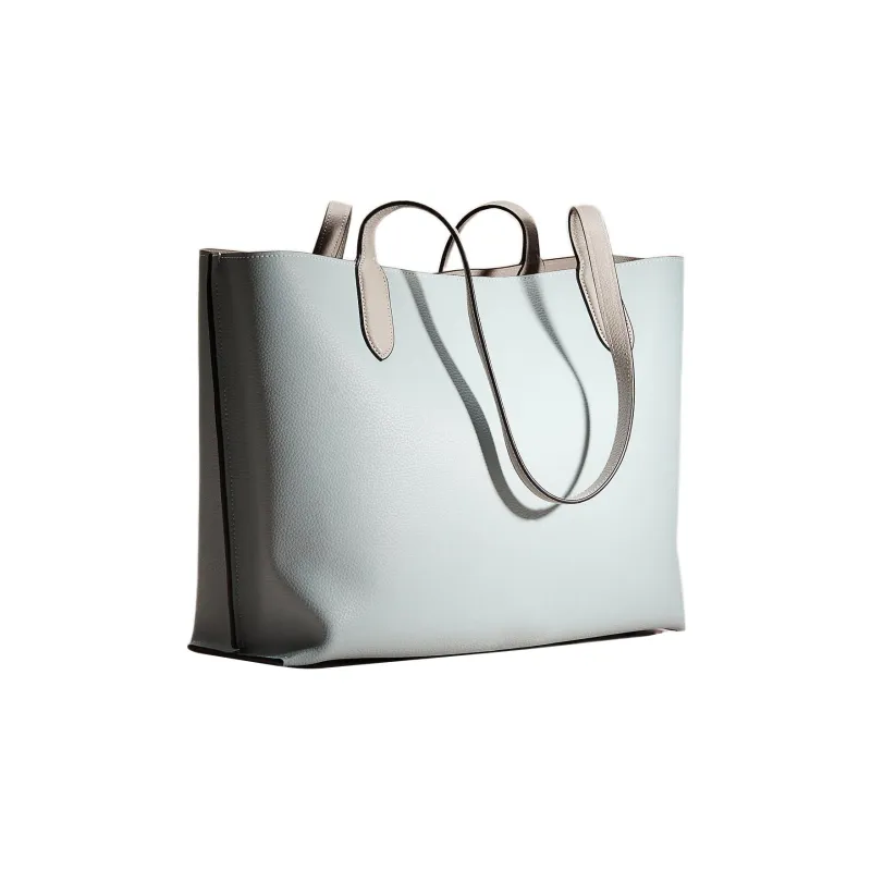 COACH Willow Coated Canvas With Leather Tote Bag Shopping Bag Handbag Shoulder Bag Women's Aqua Green With Blue Accents-1
