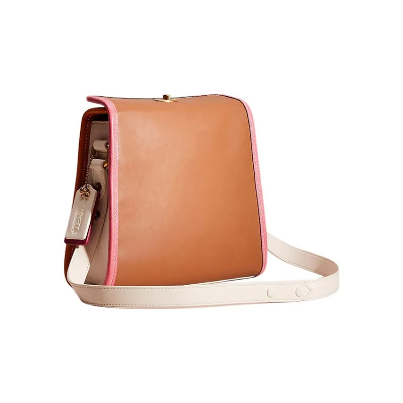COACH Turnlock Glove Tanning Shoulder Bag Crossbody Bag Small Size Women's White With Caramel Accents-1