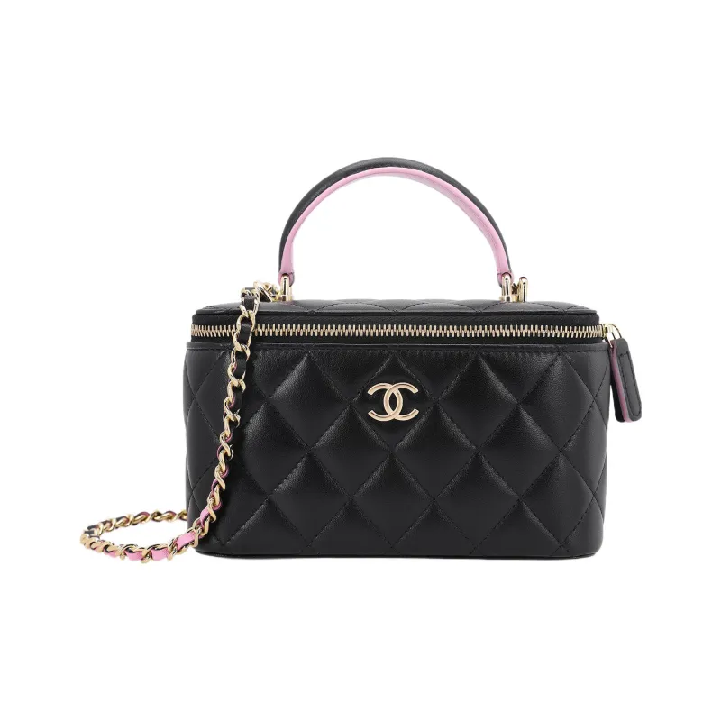CHANEL Sheepskin Makeup Bag, Handbag, Shoulder Bag, Crossbody Bag Regular Women's Black-0