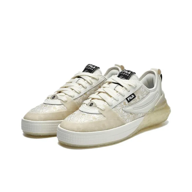 FILA MIXA Dragon Scales Slip Resistant Cushioning Low Top Skateboard Shoes Men's White Yellow-2