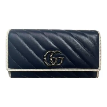 GUCCI GG Marmont Quilting Leather Wallet Women's Marine Blue