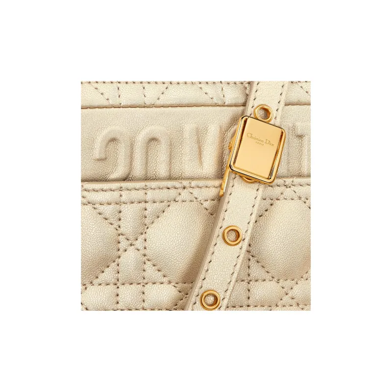 DIOR Caro Sheepskin Chain Bag Shoulder Bag Crossbody Bag Small Size Women's Gold-5