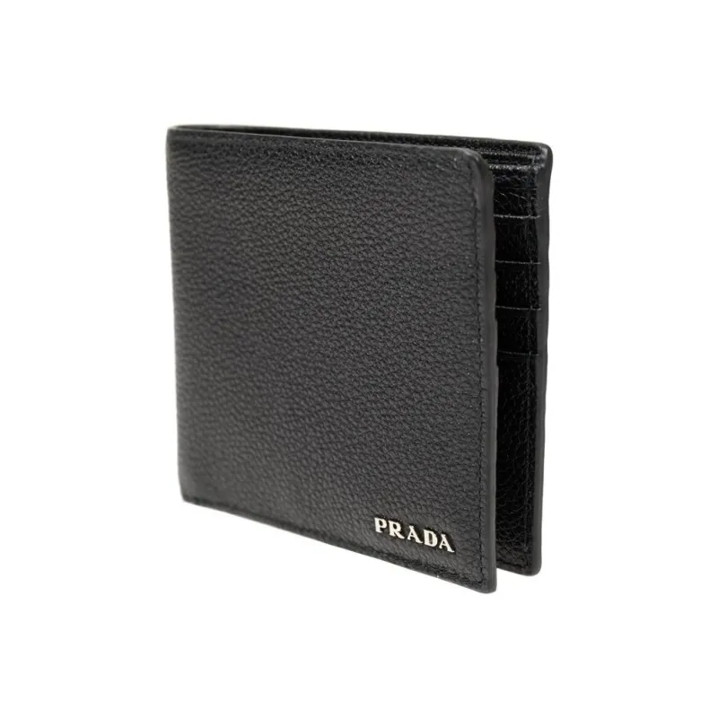 PRADA Sheepskin Foldable 2-Fold Cropped Wallet Men's Black-1