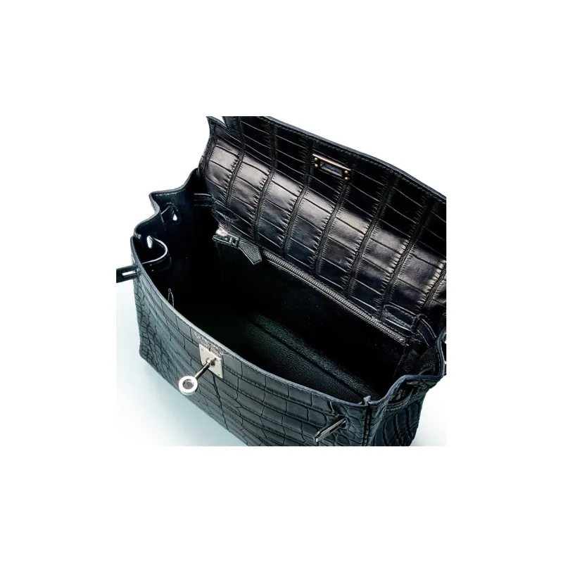 HERMES Kelly Matte Crocodile Leather Kelly Bag Handbags 25 Women's Noir Black-5