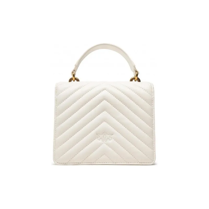 PINKO Sheepskin With Cow Leather Swallow Bag, Shoulder Bag, Crossbody Bag, Handbag Mini Women's White-2
