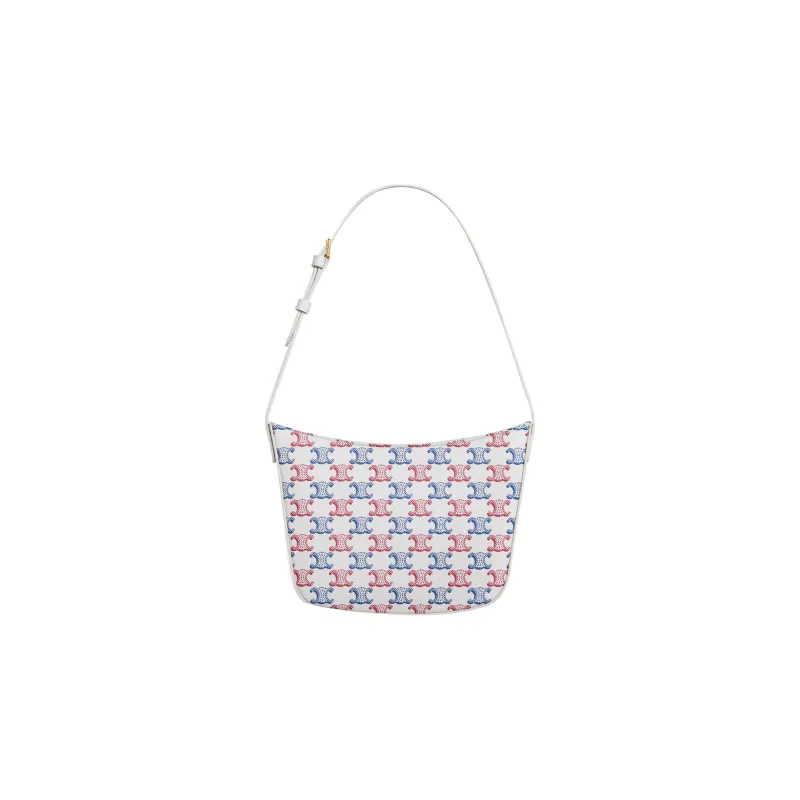 CELINE Croque Canvas With Calfskin Hand Handbag Shoulder Bag Women's Blue/Red/White-0