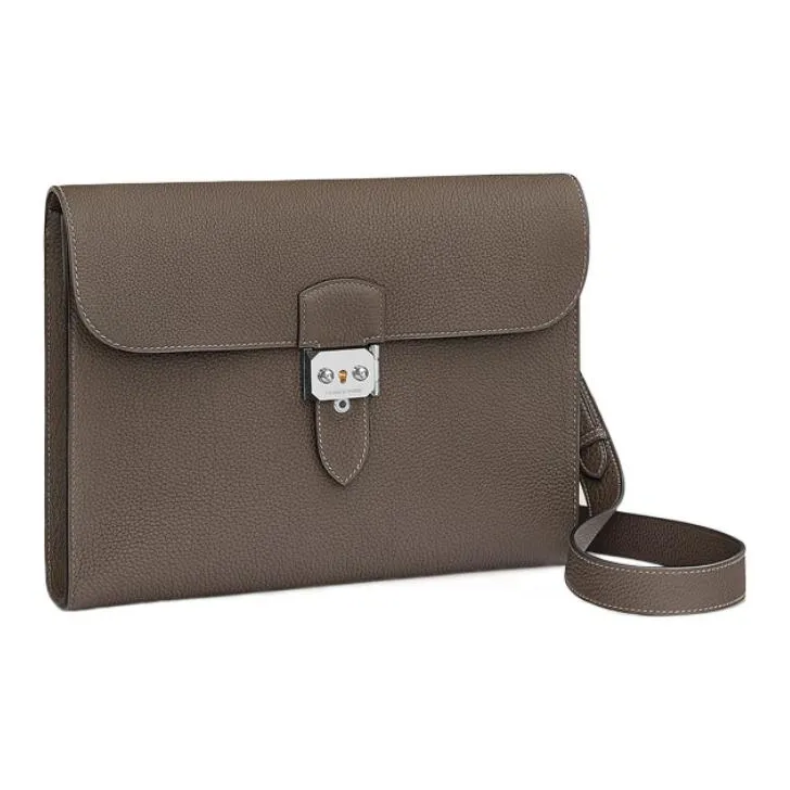 HERMES Sac A Depeches Cow Leather Messenger Bag Shoulder Bag Crossbody Bag Regular Men's 8F Gris ÉTain Tin Gray-1