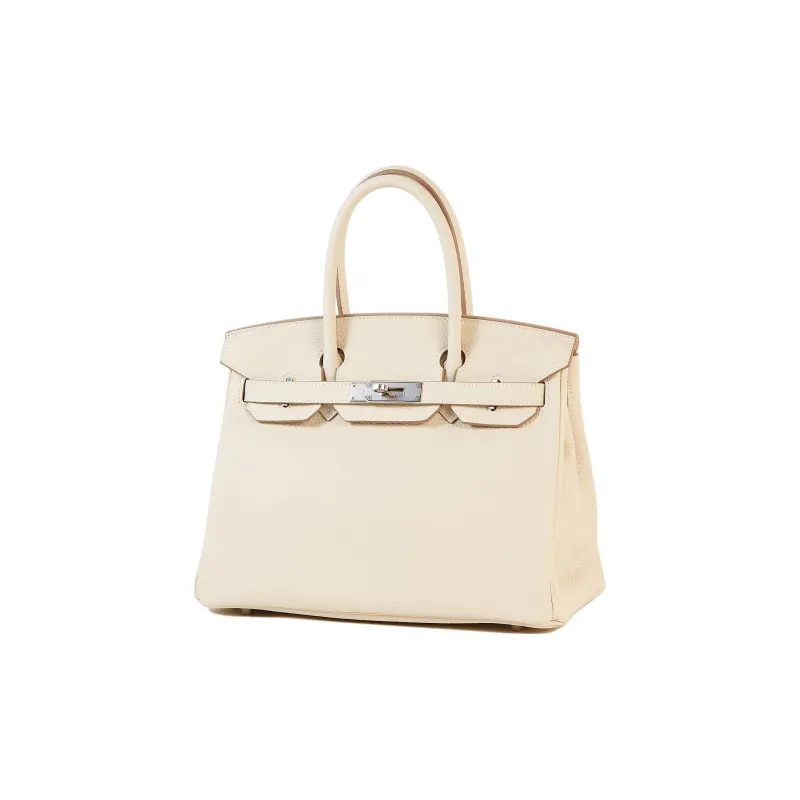 HERMES Birkin Taurillon Clemence Leather Handbag Regular Women's 10 Craie Milkshake White-1