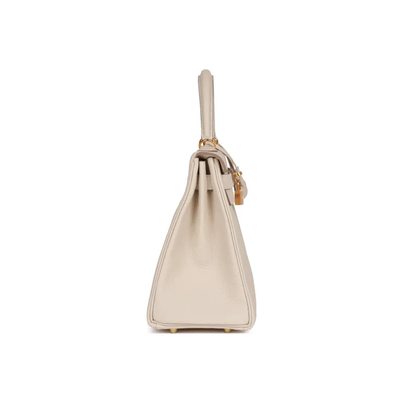 HERMES Kelly Togo Calfskin Kelly Bag Handbags Regular Women's 10 Craie Milkshake White-3
