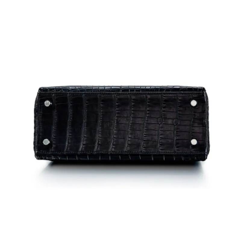 HERMES Kelly Matte Crocodile Leather Kelly Bag Handbags 25 Women's Noir Black-4